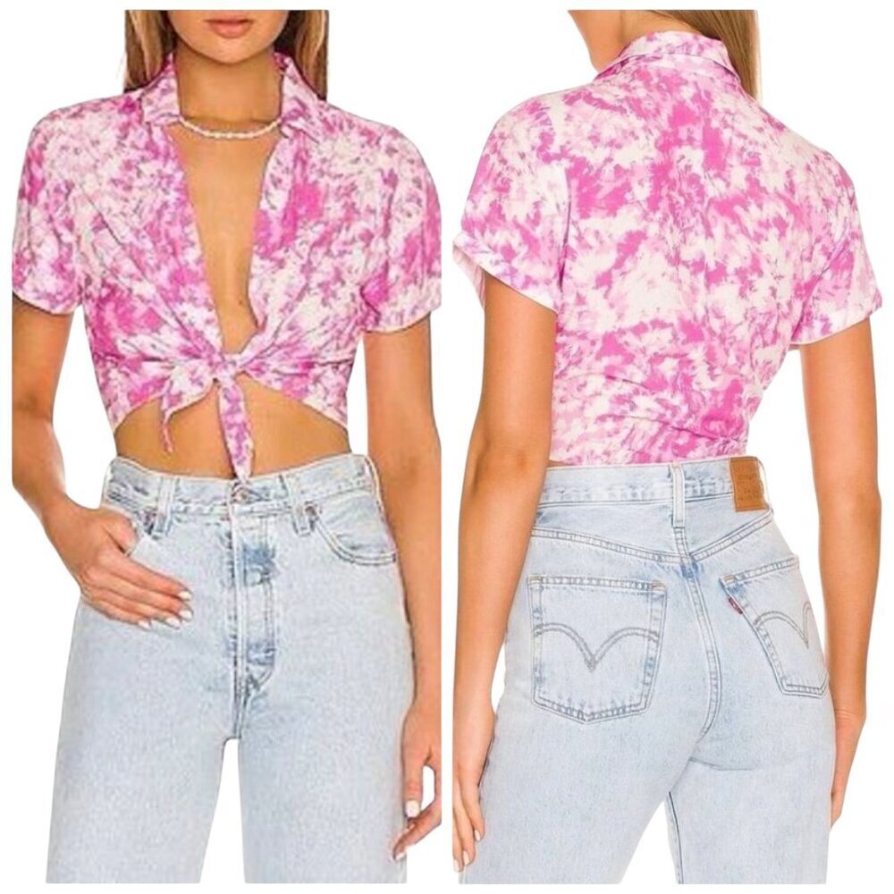 For Love & Lemons Devon Pink Tie Dye Crop Top Small NWT 100% Bamboo